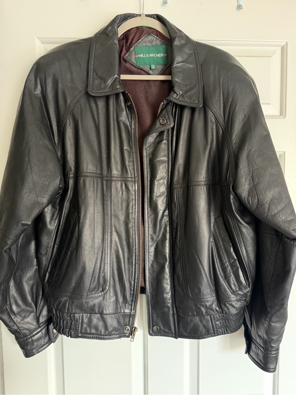 Hill & Archer Men's Black Leather Bomber Jacket